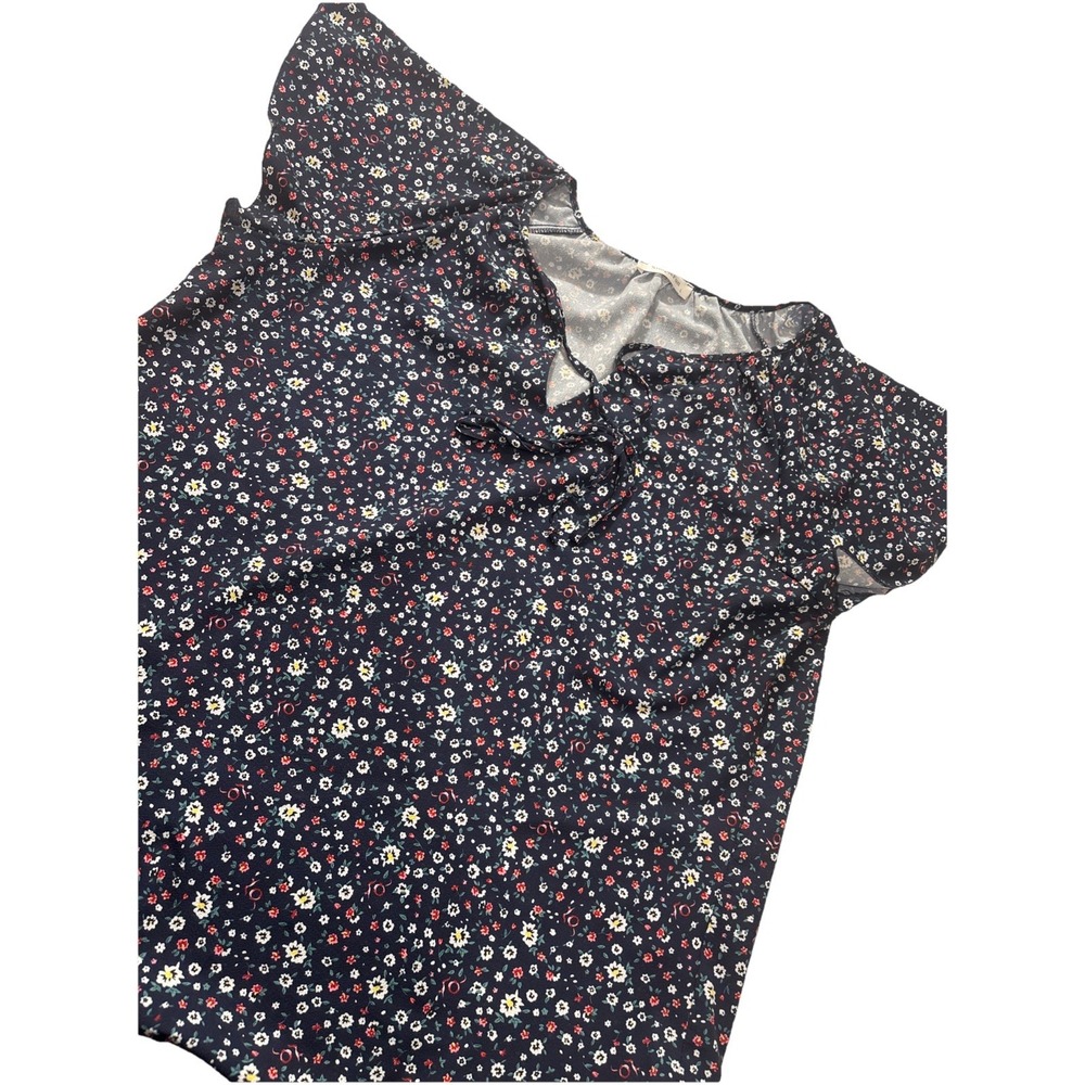 SIMPLE FUN Blue Floral Boho Blouse Ruffled Sleeves Women's LARGE